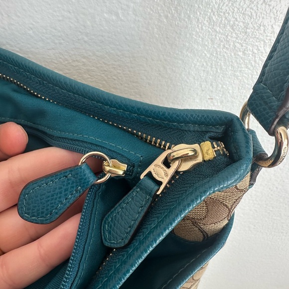 Coach Signature Brown and Teal Shoulder Bag - Picture 4 of 10